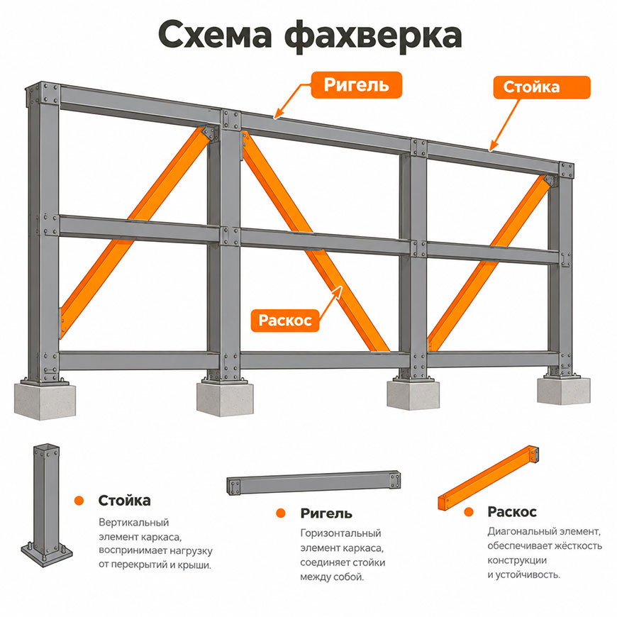 Cхема фахверка из металлоконструкций